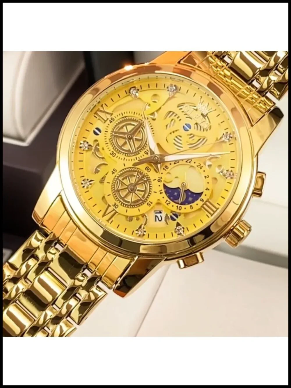 Men's Skeleton Chronograph Stainless Steel Watch Waterproof Analog Wristwatch